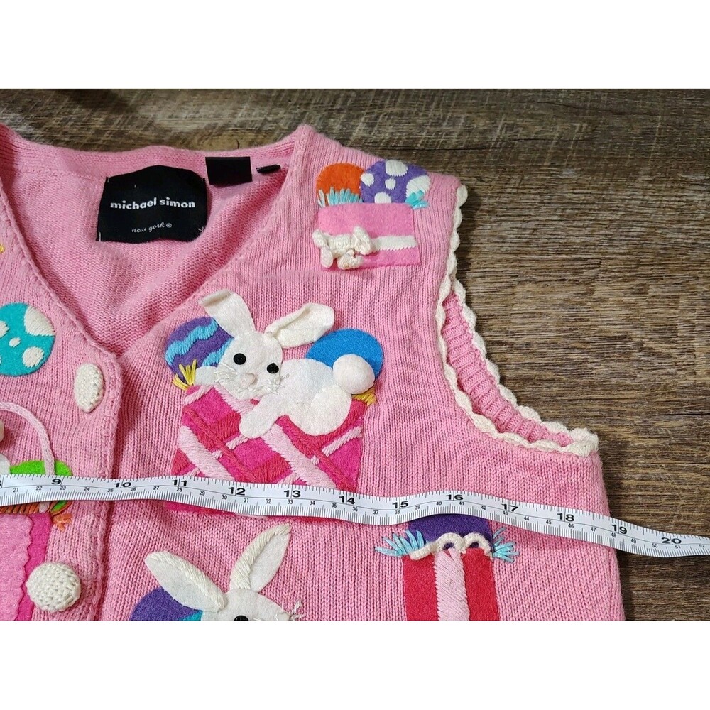 Michael Simon Womens Easter Bunny Sweater Vest Size S Egg Novelty Kitsch Spring - Picture 12 of 13